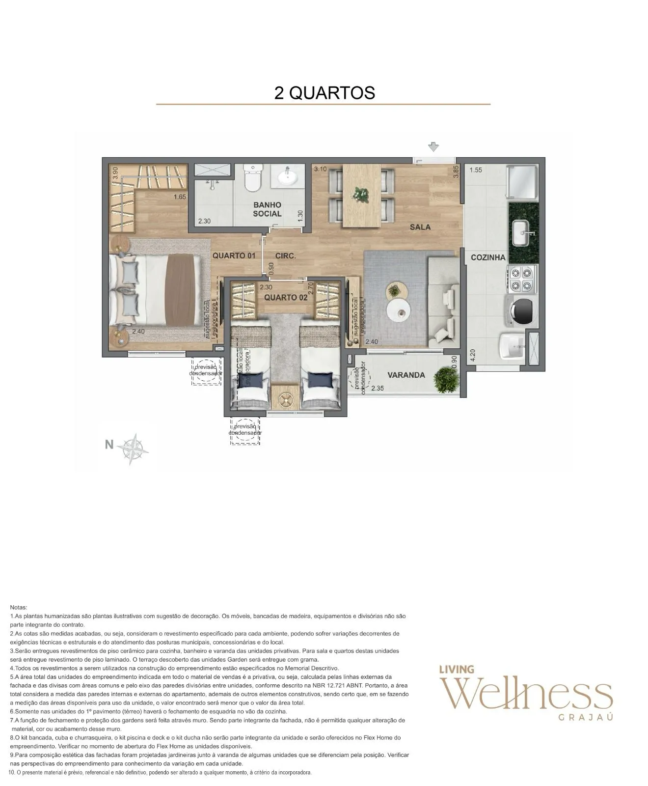 Planta de 2 quartos do Living Wellness Grajaú, no Grajaú, Zona Norte do Rio de Janeiro