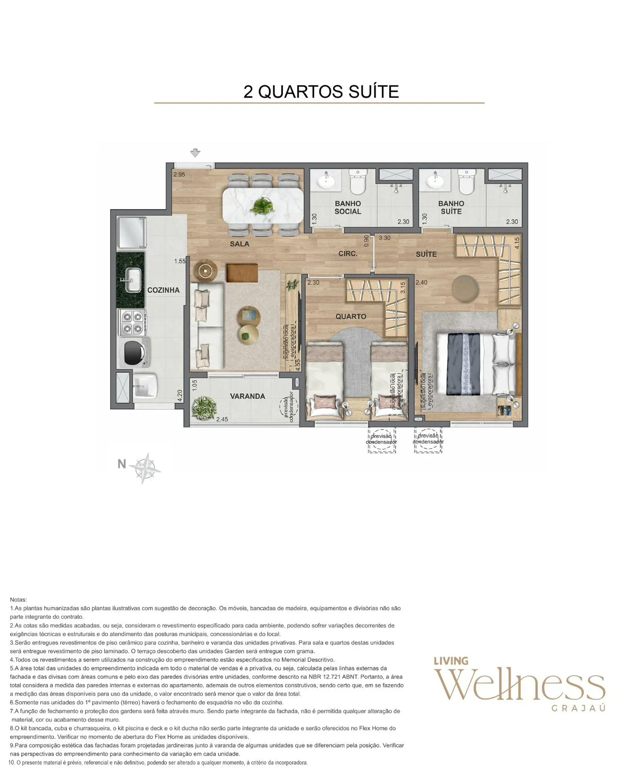 Planta de 2 quartos do Living Wellness Grajaú, no Grajaú, Zona Norte do Rio de Janeiro