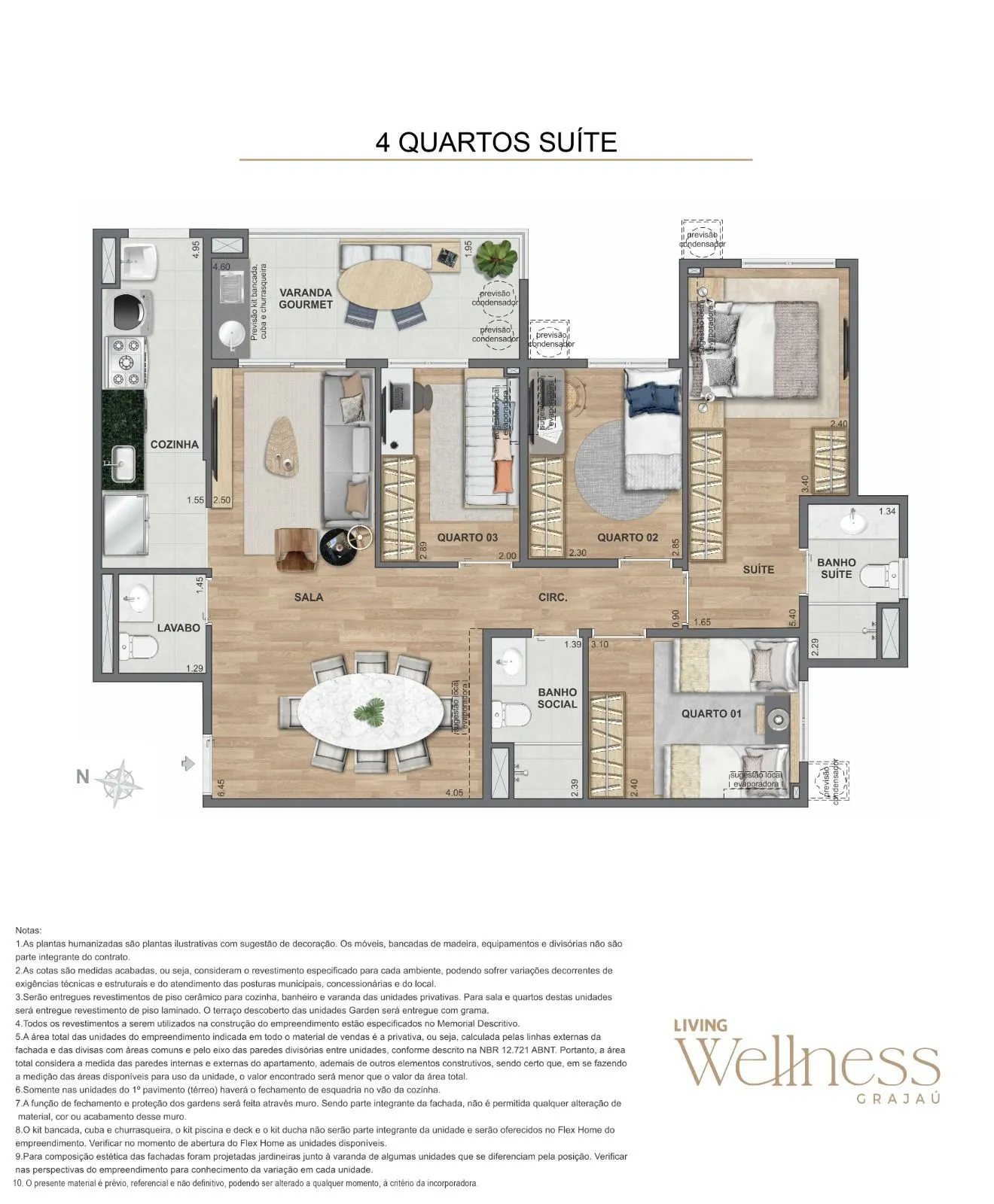 Planta de 4 quartos do Living Wellness Grajaú, no Grajaú, Zona Norte do Rio de Janeiro